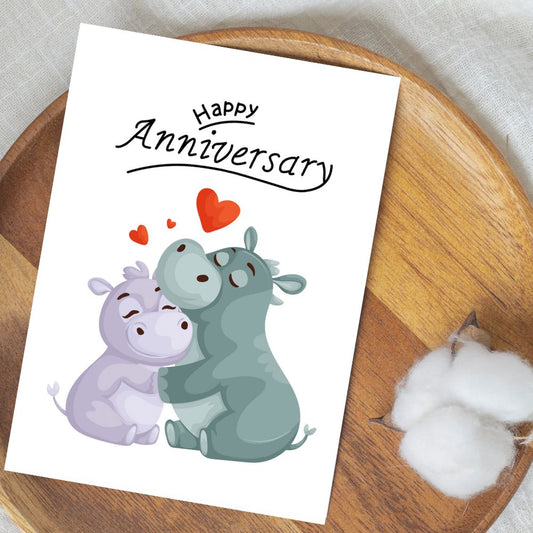 Hugging Hippos Anniversary Card