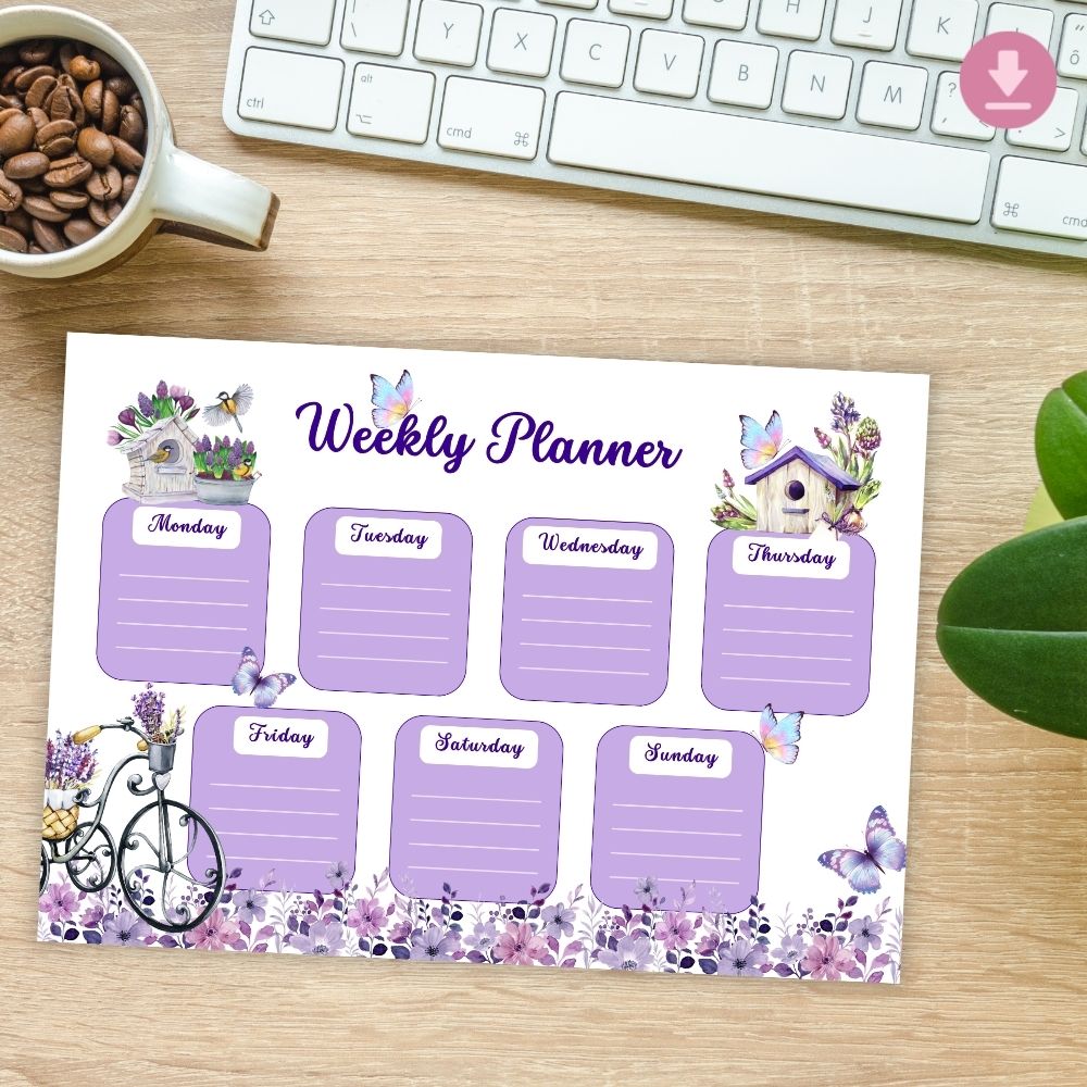 PURPLE GARDEN WEEKLY PLANNER DIGITAL FILE