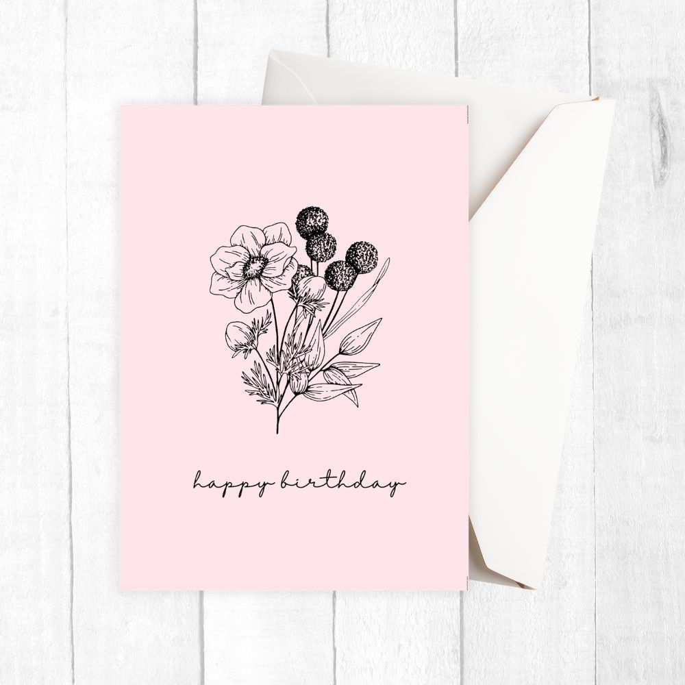 Pink Pastel Flower Birthday Card
