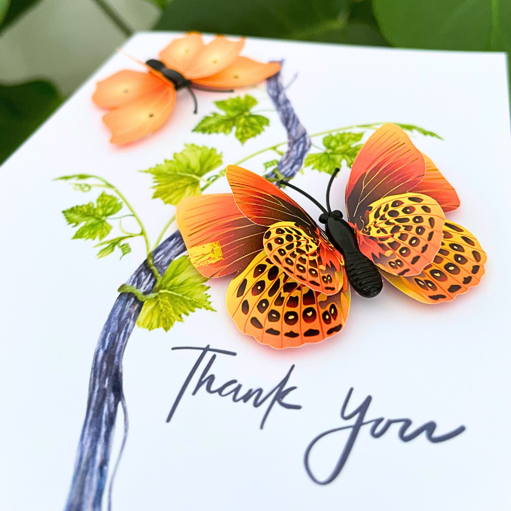 ORANGE BUTTERFLIES THANK YOU 3D CARD