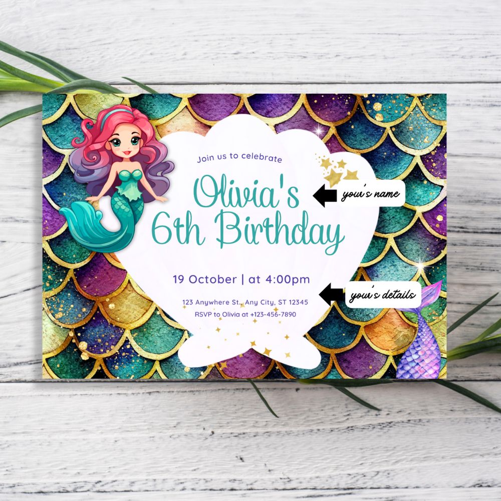 MERMAID PERSONALISED BIRTHDAY INVITATIONS