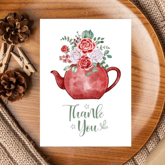 Red Kettle with Flowers Thank You Card