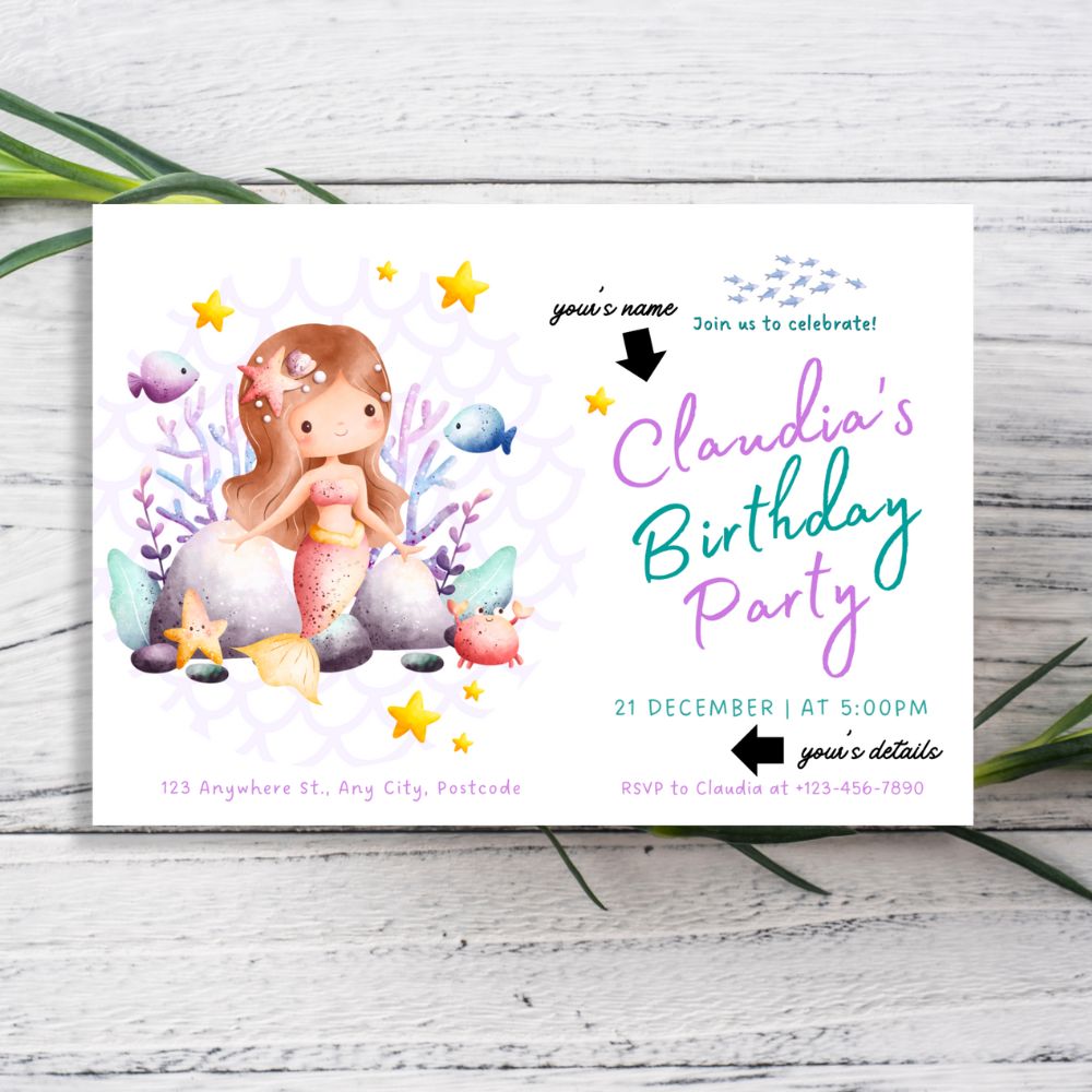 LITTLE MERMAID PERSONALISED BIRTHDAY INVITATIONS