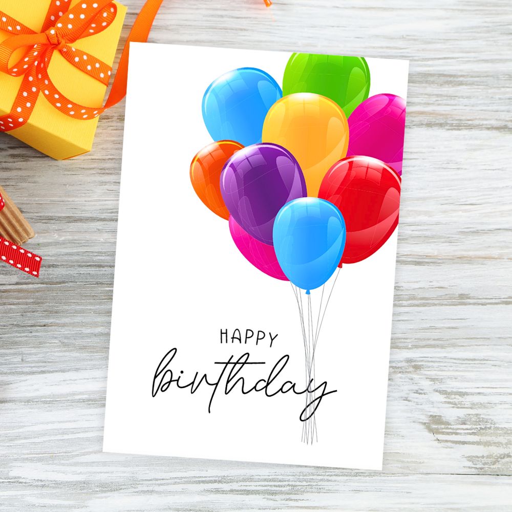Shiny balloons birthday card from ANEA, available wholesale.