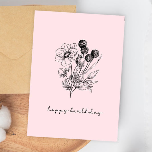 Pink Pastel Flower Birthday Card