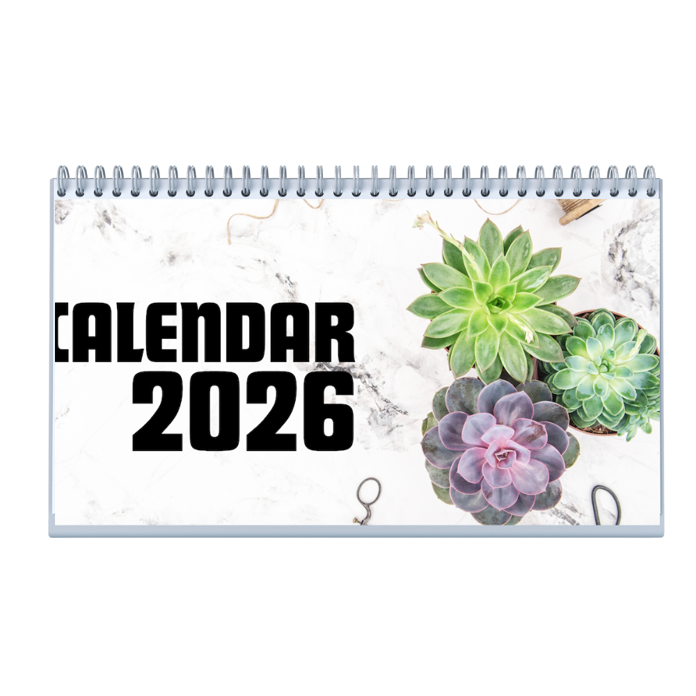 Succulent Office Desk Calendar 2026