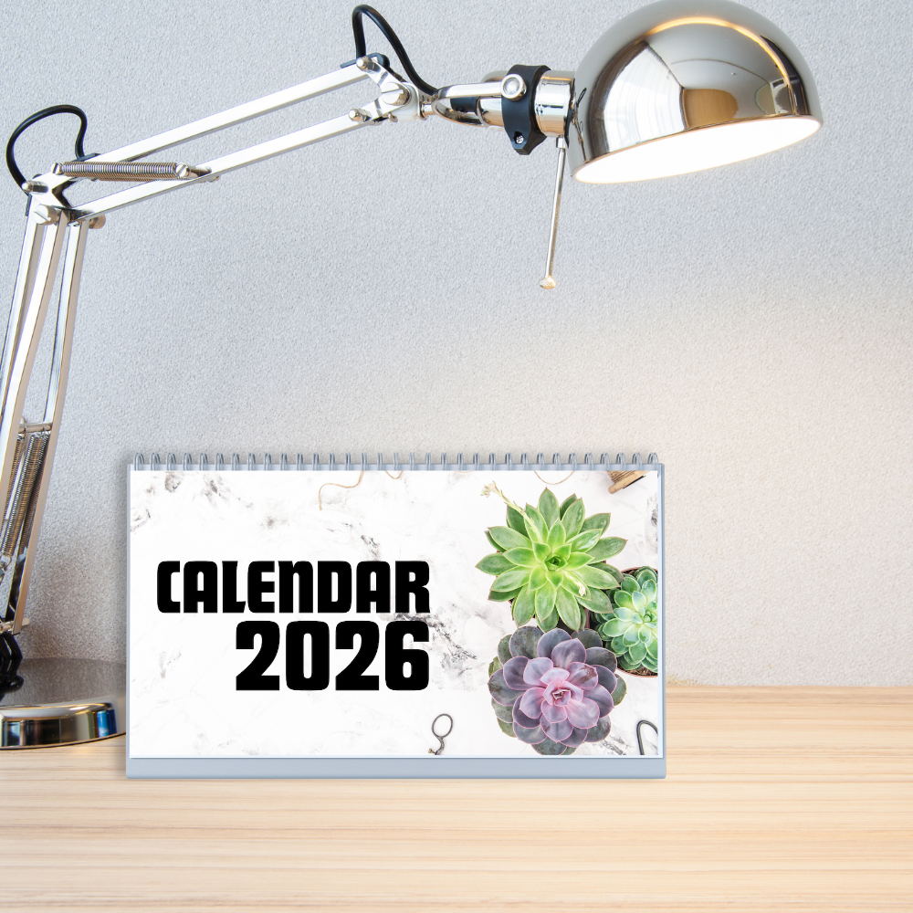 Succulent Office Desk Calendar 2026