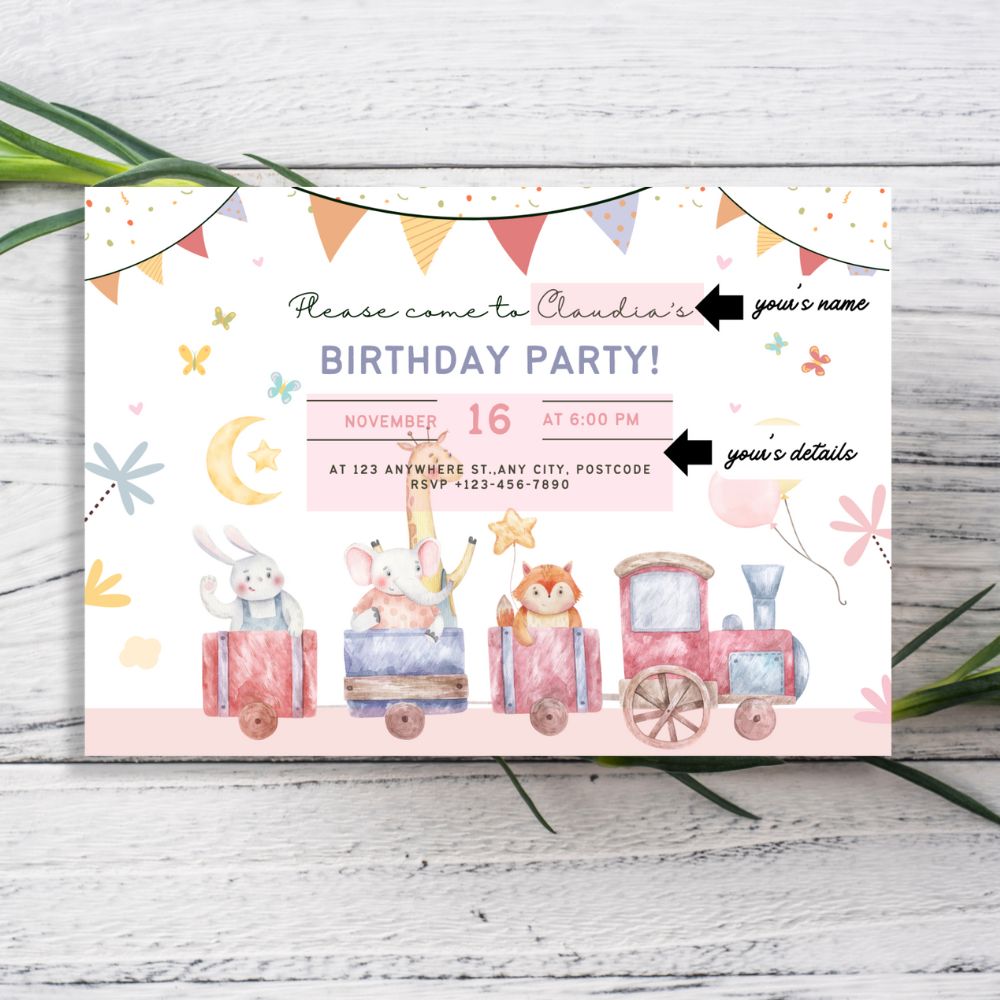 ANIMAL TRAIN BIRTHDAY PERSONALISED INVITATIONS