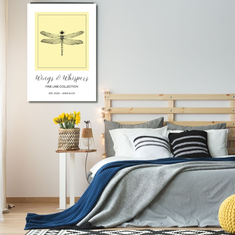Wings & Whispers Fine Line Collection dragonfly poster featuring delicate line art by ANEA