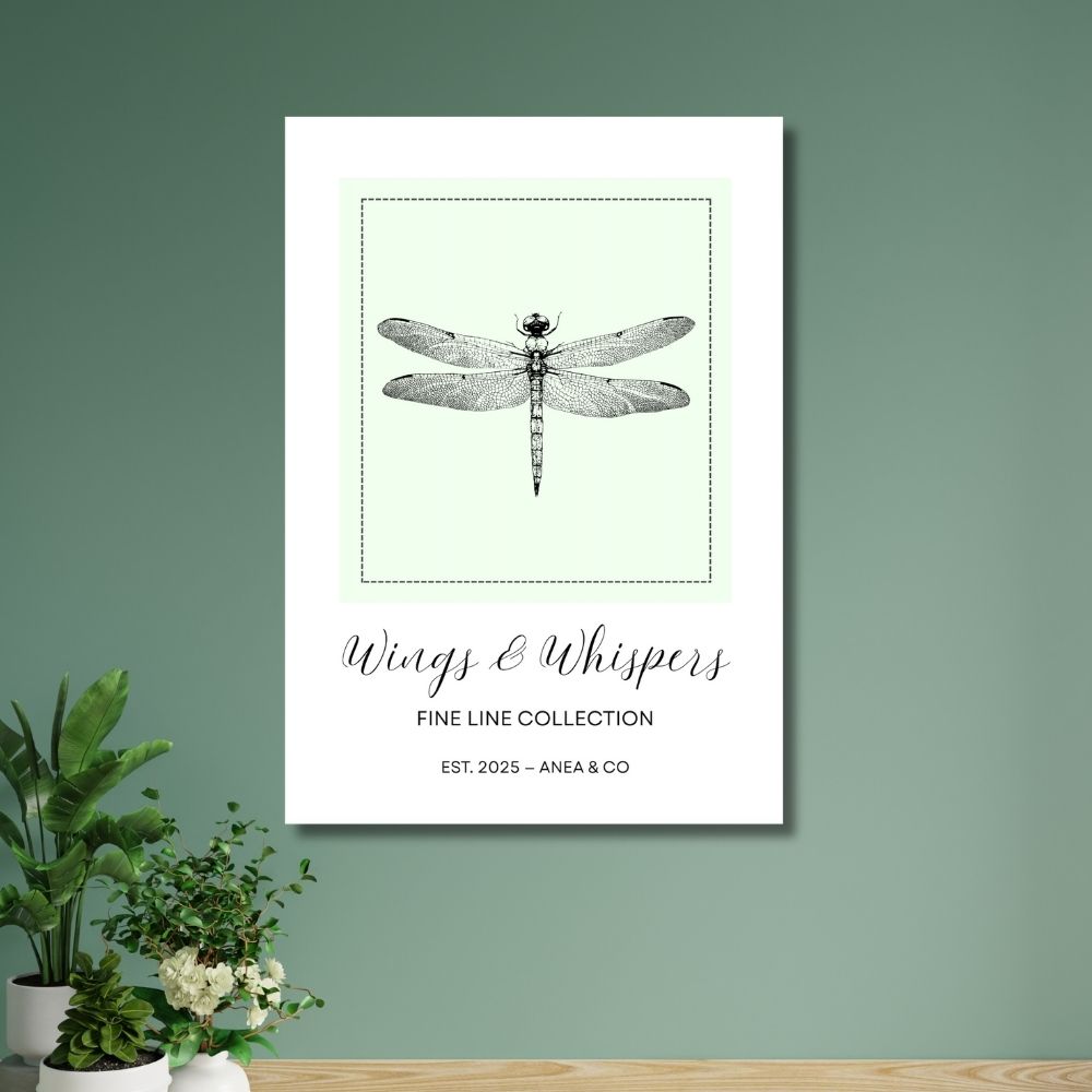 Wings & Whispers Fine Line Collection dragonfly poster featuring delicate line art by ANEA