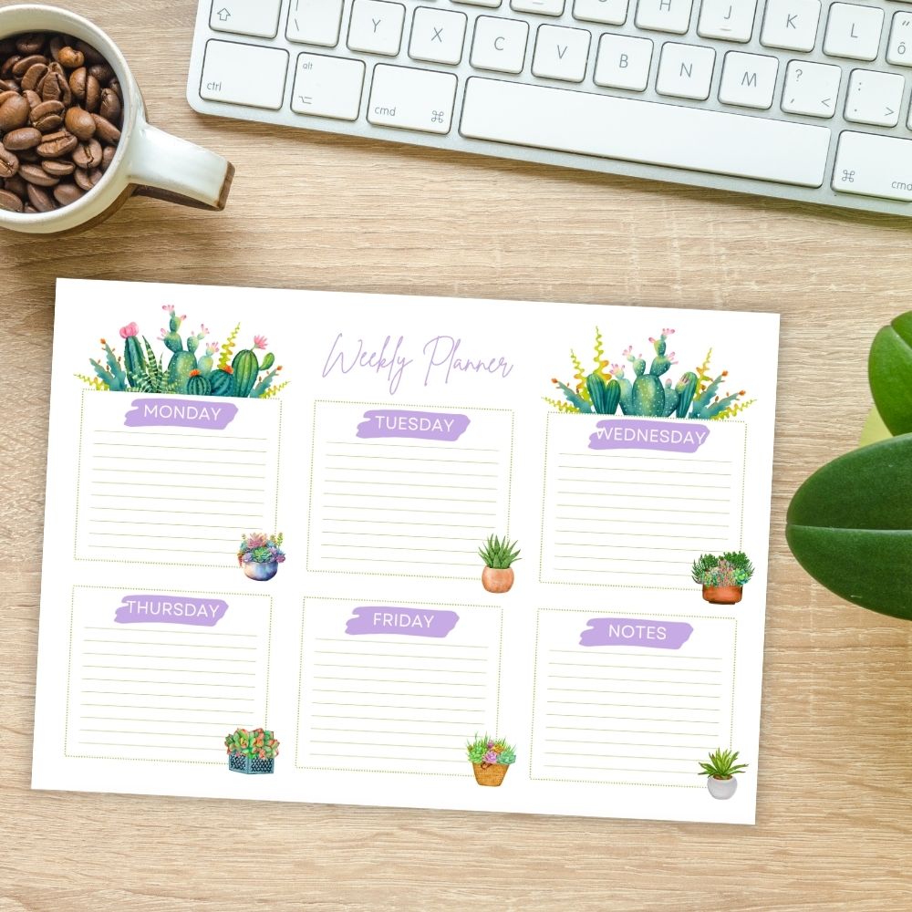 SUCCULENT PLANTS WEEKLY PLANNER DIGITAL FILE