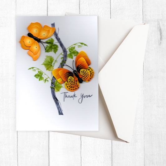 ORANGE BUTTERFLIES THANK YOU 3D CARD