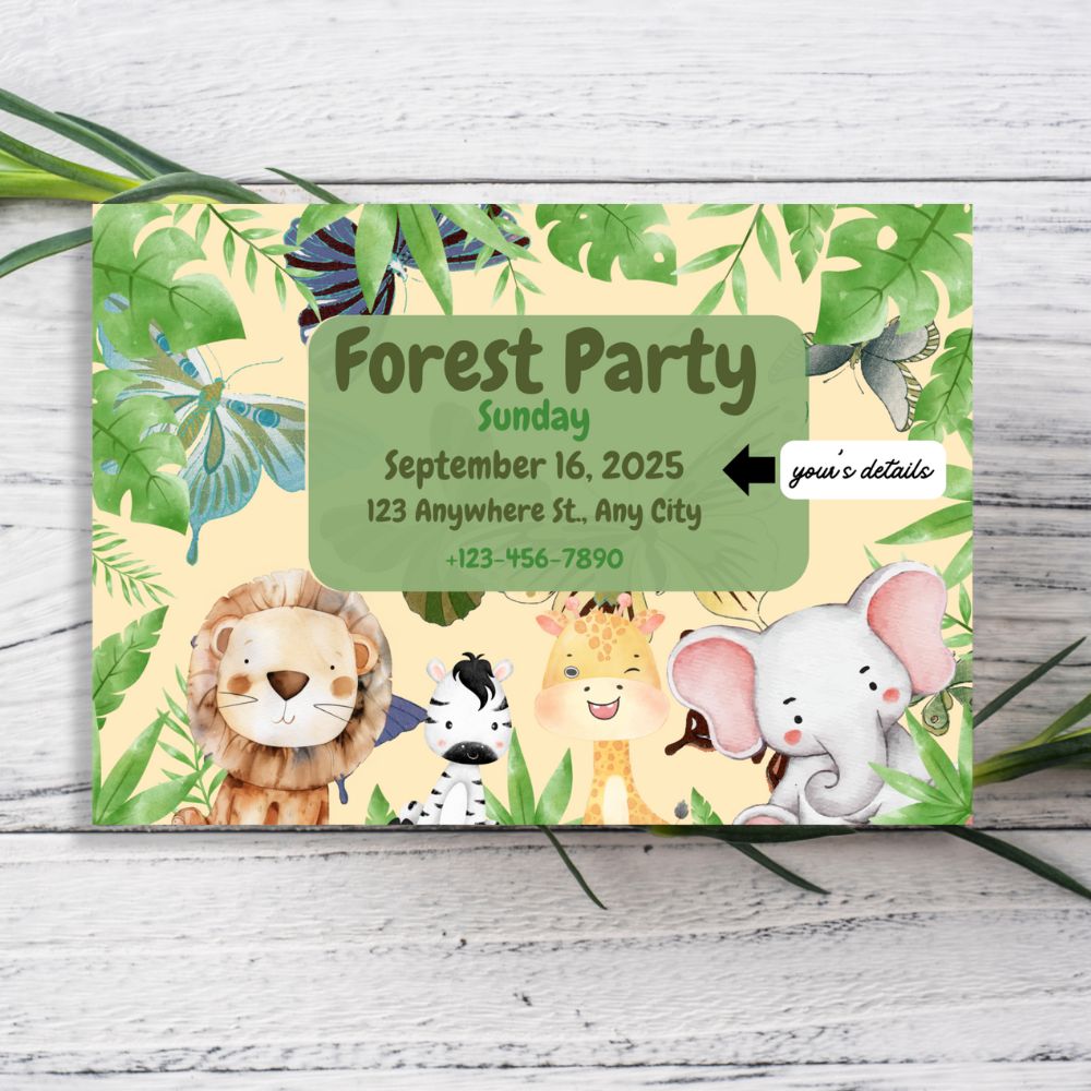 FOREST PARTY PERSONALISED INVITATIONS