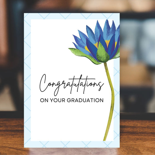 Blue flower-themed congratulations card for graduation, elegant design by ANEA & CO. Blue Flower Congratulations Graduation Card
