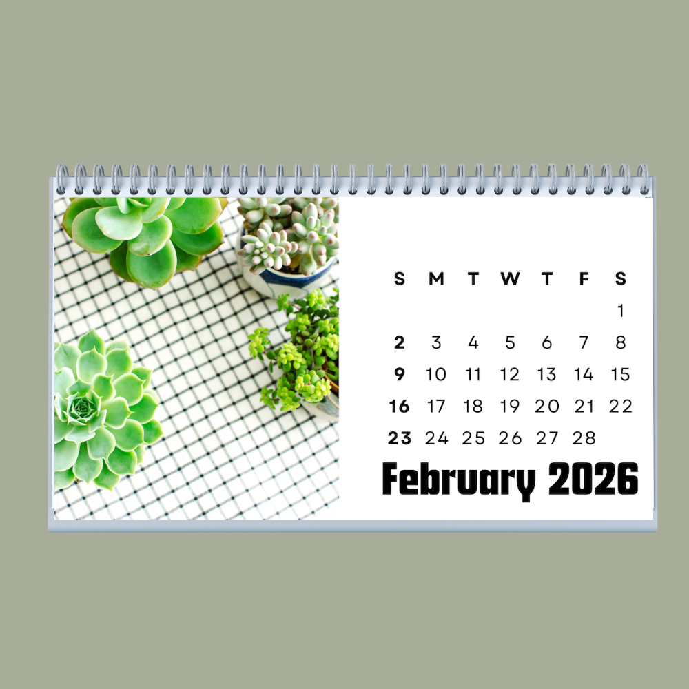 Succulent Office Desk Calendar 2026