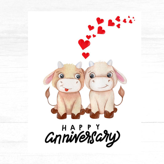 Cute Cow Couple Anniversary Card