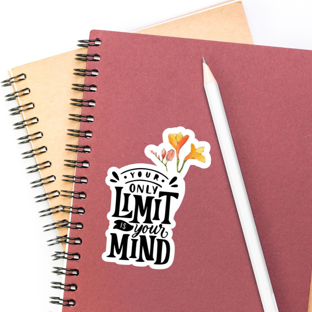 Notebook with a motivational sticker and a pencil on a white background. Motivational Quotes Sticker