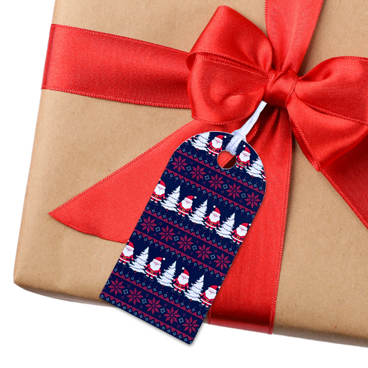 Navy Sweater Christmas Gift Tag Set. Santa, christmas tree, snowflakes