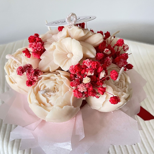 CREAM & RED CANDLE FLOWER MINI BOUQUET