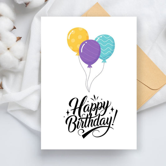 Pastel Balloons Birthday Card featuring soft pastel colors by ANEA. Pastel Balloons Birthday Card