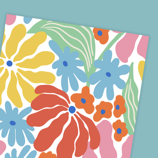 Colourful floral pattern on a white background. Summer Flowers Birthday Card