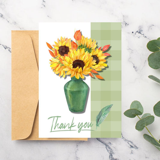 Sunflowers thank you card featuring bright sunflower design by ANEA.