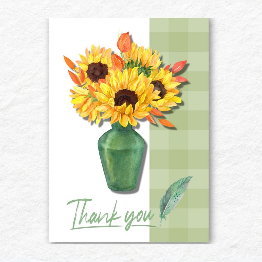 Sunflowers thank you card featuring bright sunflower design by ANEA.