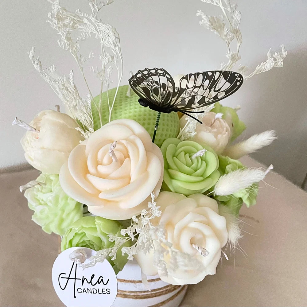 WHITE & GREEN CANDLE BOUQUET