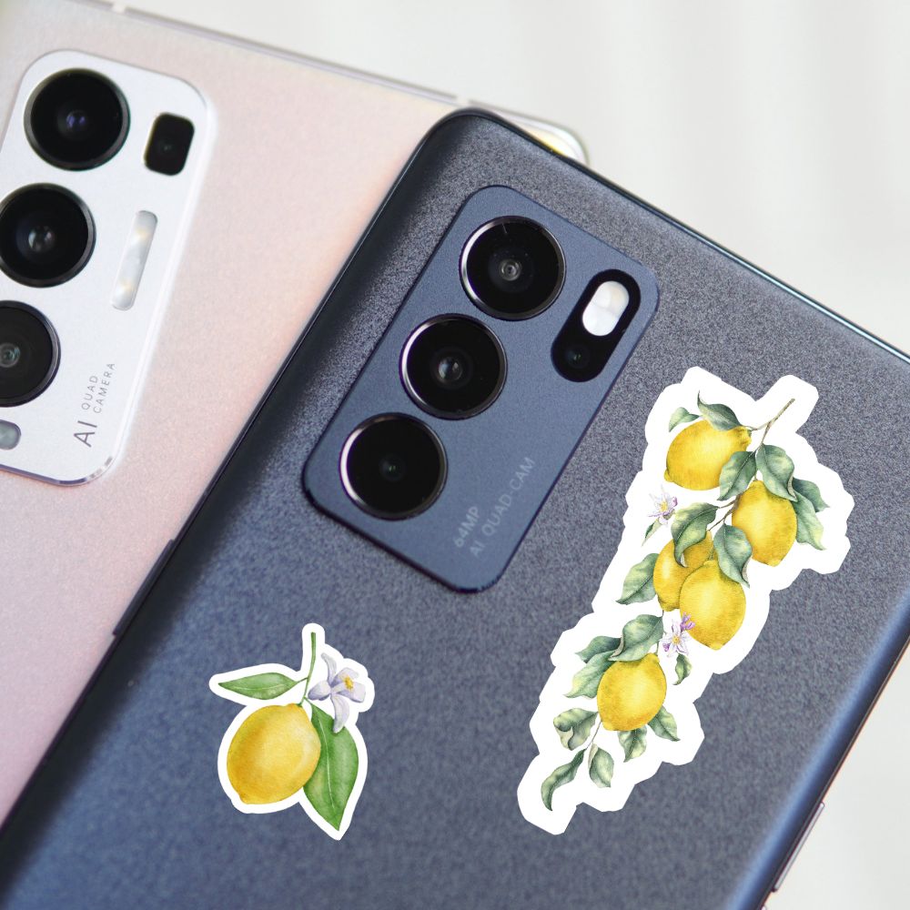 Phone case with lemon designs on a white background. lemons sticker