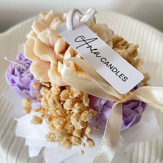 LILAC & CREAM CANDLE FLOWER MINI BOUQUET