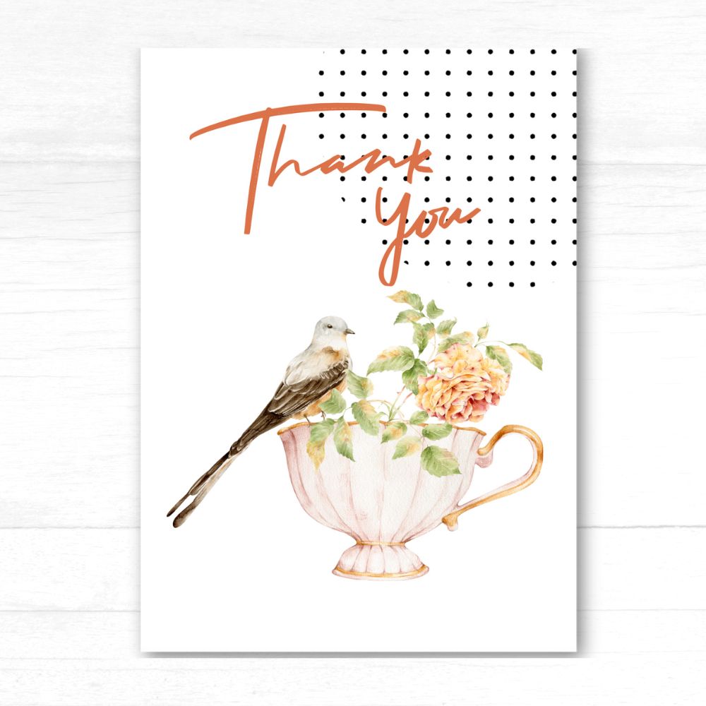 Rose and Bird Thank You Card