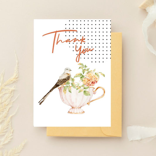 Rose and Bird Thank You Card