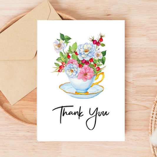 Summer Flowers in the Cup Thank You Card