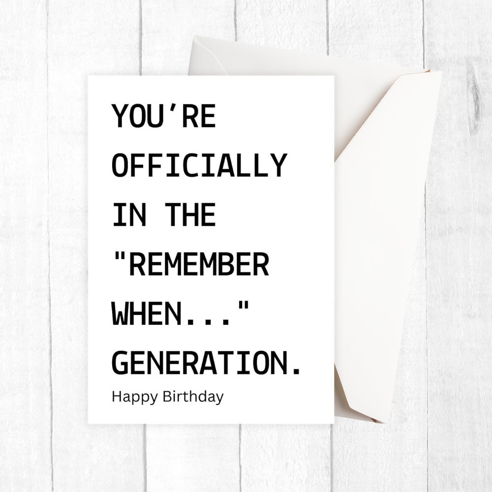 Greeting card with humorous birthday message on a white background. witty funny birthday card