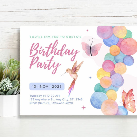BUTTERFLIES PARTY PERSONALISED INVITATIONS