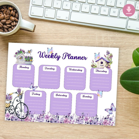 PURPLE GARDEN WEEKLY PLANNER DIGITAL FILE