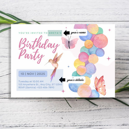 BUTTERFLIES PARTY PERSONALISED INVITATIONS