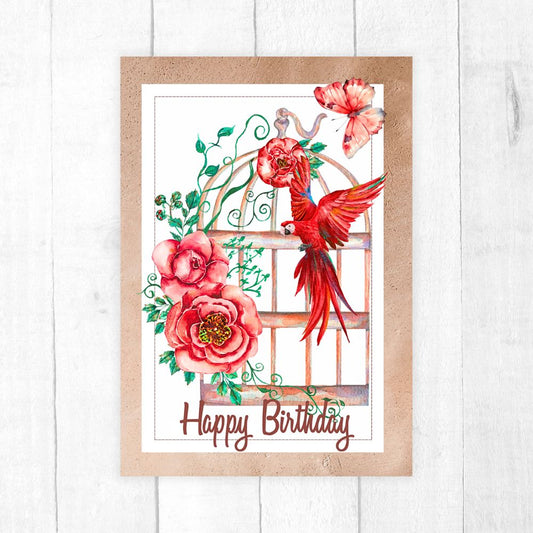 Birdcage and butterfly birthday card from ANEA, available wholesale.