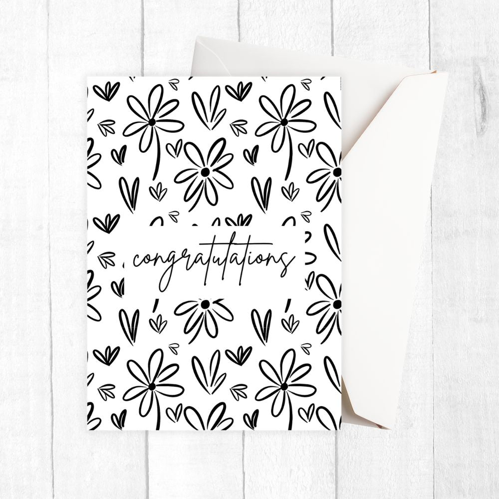 Sketch Flowers Congratulations Card