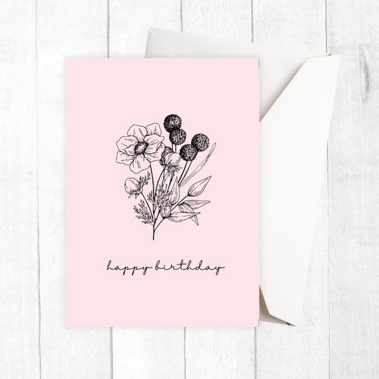 Pink Pastel Flower Birthday Card