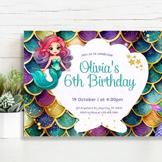 MERMAID PERSONALISED BIRTHDAY INVITATIONS