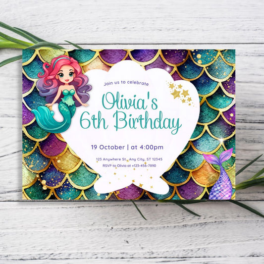 MERMAID PERSONALISED BIRTHDAY INVITATIONS