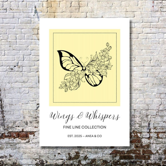 Wings & Whispers Fine Line Collection butterfly poster featuring delicate line art by ANEA