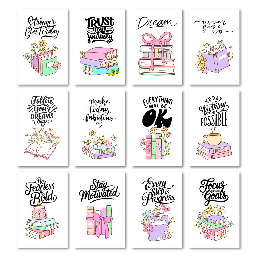 Bookish Motivational Quotes Desk Cards featuring inspiring messages by ANEA.