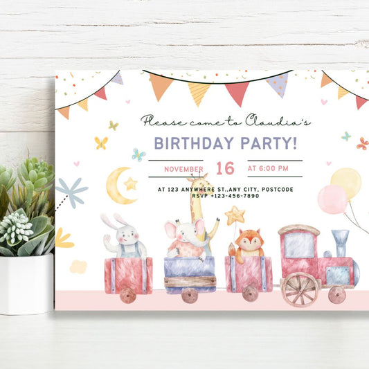 ANIMAL TRAIN BIRTHDAY PERSONALISED INVITATIONS