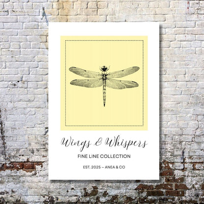 Wings & Whispers Fine Line Collection dragonfly poster featuring delicate line art by ANEA
