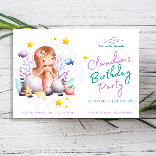 LITTLE MERMAID PERSONALISED BIRTHDAY INVITATIONS