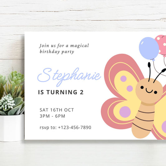 BABY BUTTERFLY PERSONALISED BIRTHDAY INVITATIONS