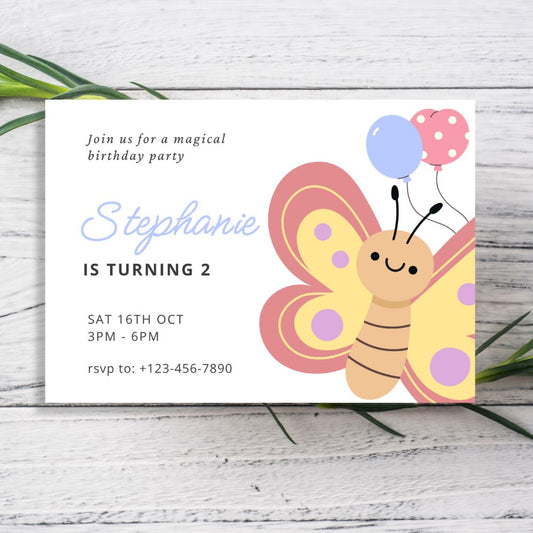 BABY BUTTERFLY PERSONALISED BIRTHDAY INVITATIONS