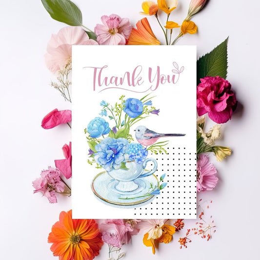 Blue Flower Cup Thank You Card